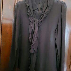 Ralph Lauren sheer brown silk blouse with ruffled scarf size 6